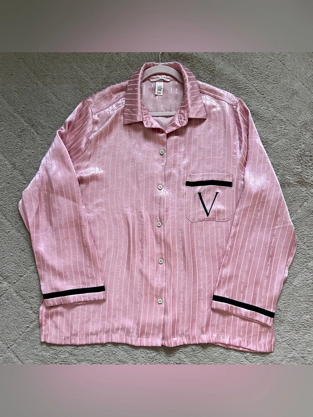Victoria's Secret Signature Satin Pajama Top Preppy Minimalist Coquette Sz XL